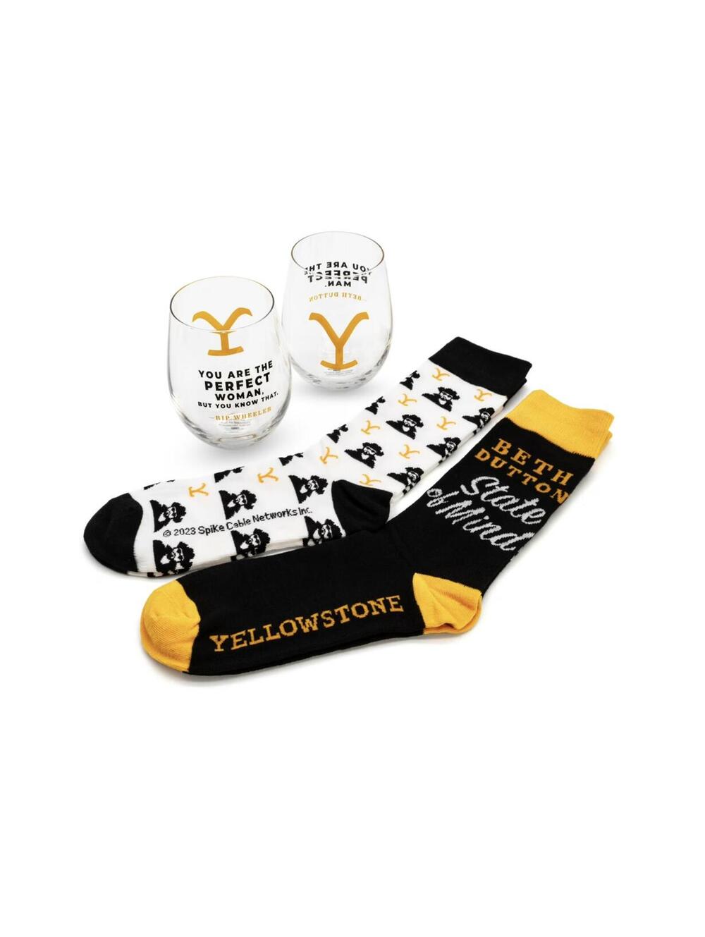 New Yellowstone Beth Dutton RIP Wheeler Socks and Wine Glasses Gift Set